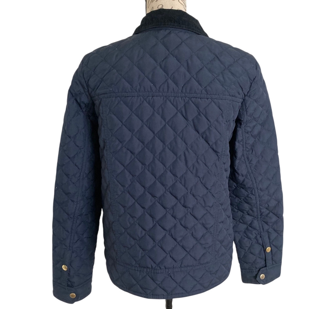 J. Crew Barn Quilted down Jacket Coat size S Navy Blue Corduroy collar Preppy - Picture 15 of 17